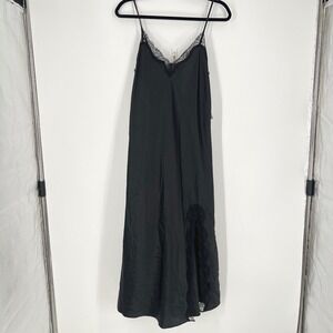 INC International Concepts Black Satin Lace Trim Maxi Nightgown XS 100200812MS